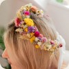 Wildflower Floral Headband Headshot Headshot of wildflower boho dried flower crown. Luxury preserved flower crown. Everlasting rustic boho floral headpiece for weddings, brides, bridesmaids and even festivals. Handmade headband