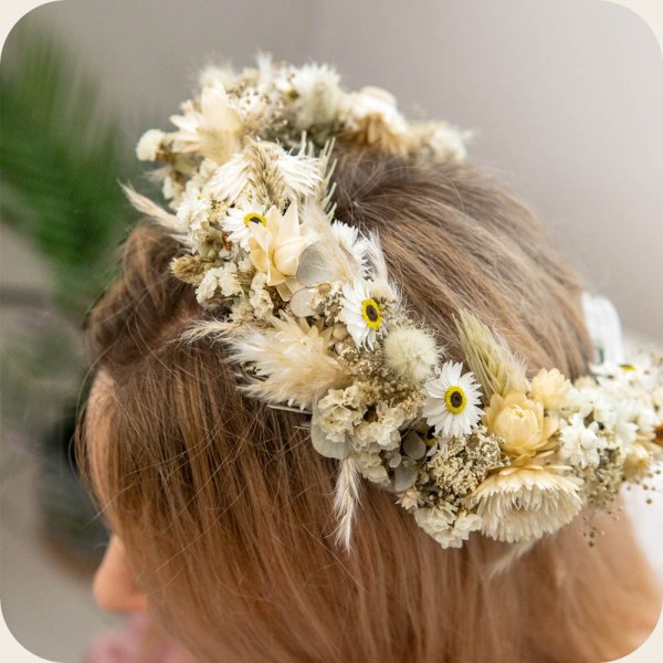 Headshot Neutral White dried flower crown. Luxury preserved flower crown. Everlasting rustic boho floral headpiece for weddings, brides, bridesmaids and even festivals. Handmade headband