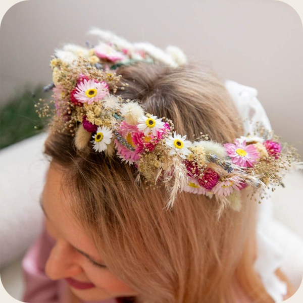 Pink Dried Flower Crown. Boho rustic floral headband.