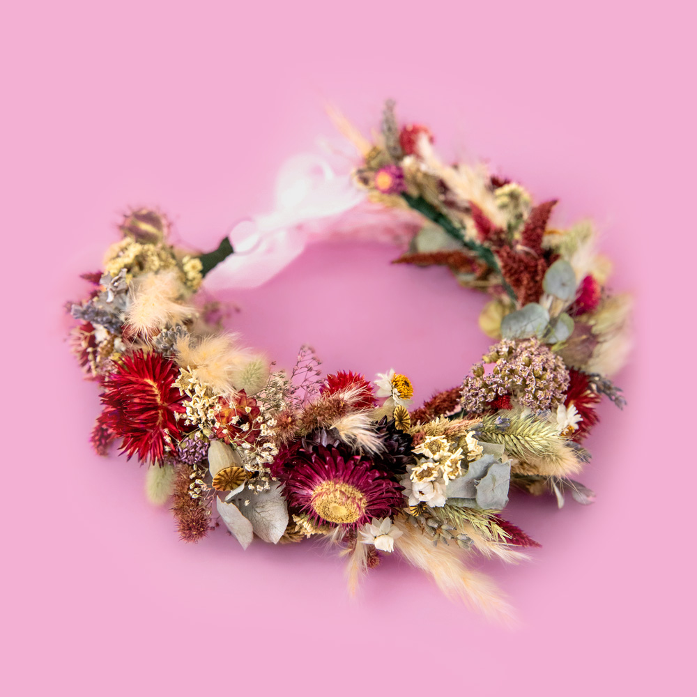 Red dried flower crown. Luxury preserved flower crown. Everlasting rustic boho floral headpiece for weddings, brides, bridesmaids and even festivals. Handmade headband
