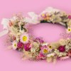 Pink Dried Flower Crown. Boho rustic floral headband.