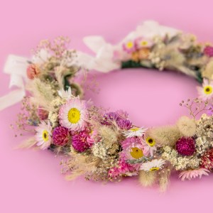 Pink Dried Flower Crown. Boho rustic floral headband.