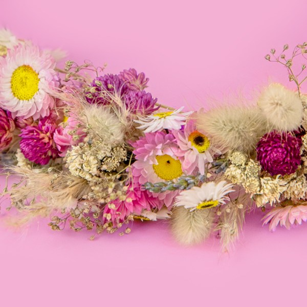 Pink Dried Flower Crown. Boho rustic floral headband.