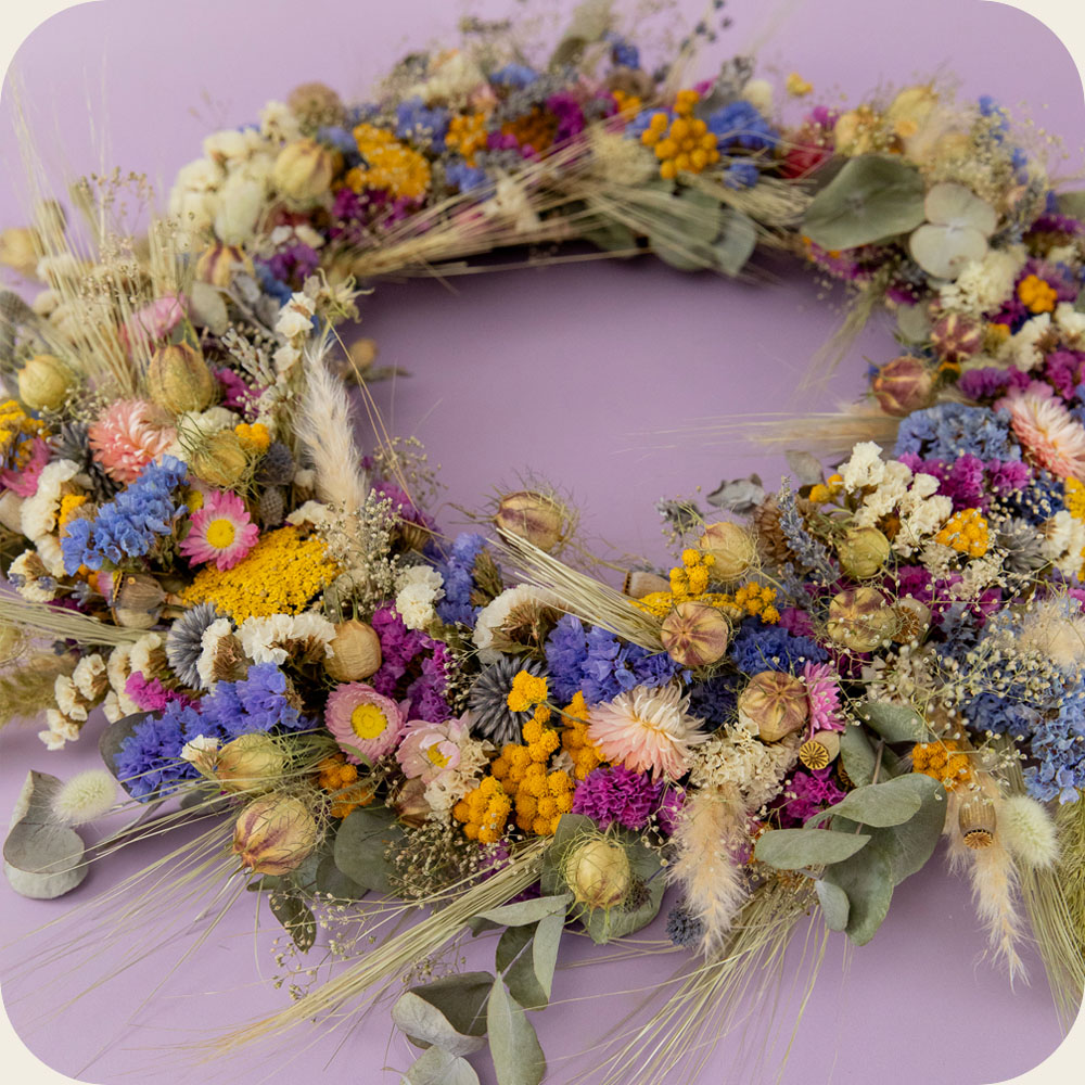 dried flower wreath Colourful spring wildflower dried flower wreath