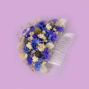 White and Blue dried flower hair comb. Beautiful luxury wedding blue hair piece. Hair accessory for brides and bridesmaids