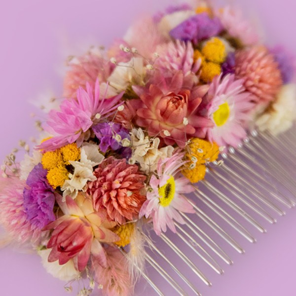 Pink Dried Flower Hair Comb Dried pink flower hair comb. Bridal hair comb blush. Bridesmaid pink hairpiece. Preserved floral comb. rose gold blush finish. handmade hairpiece. updo hair comb. boho bridal accessory