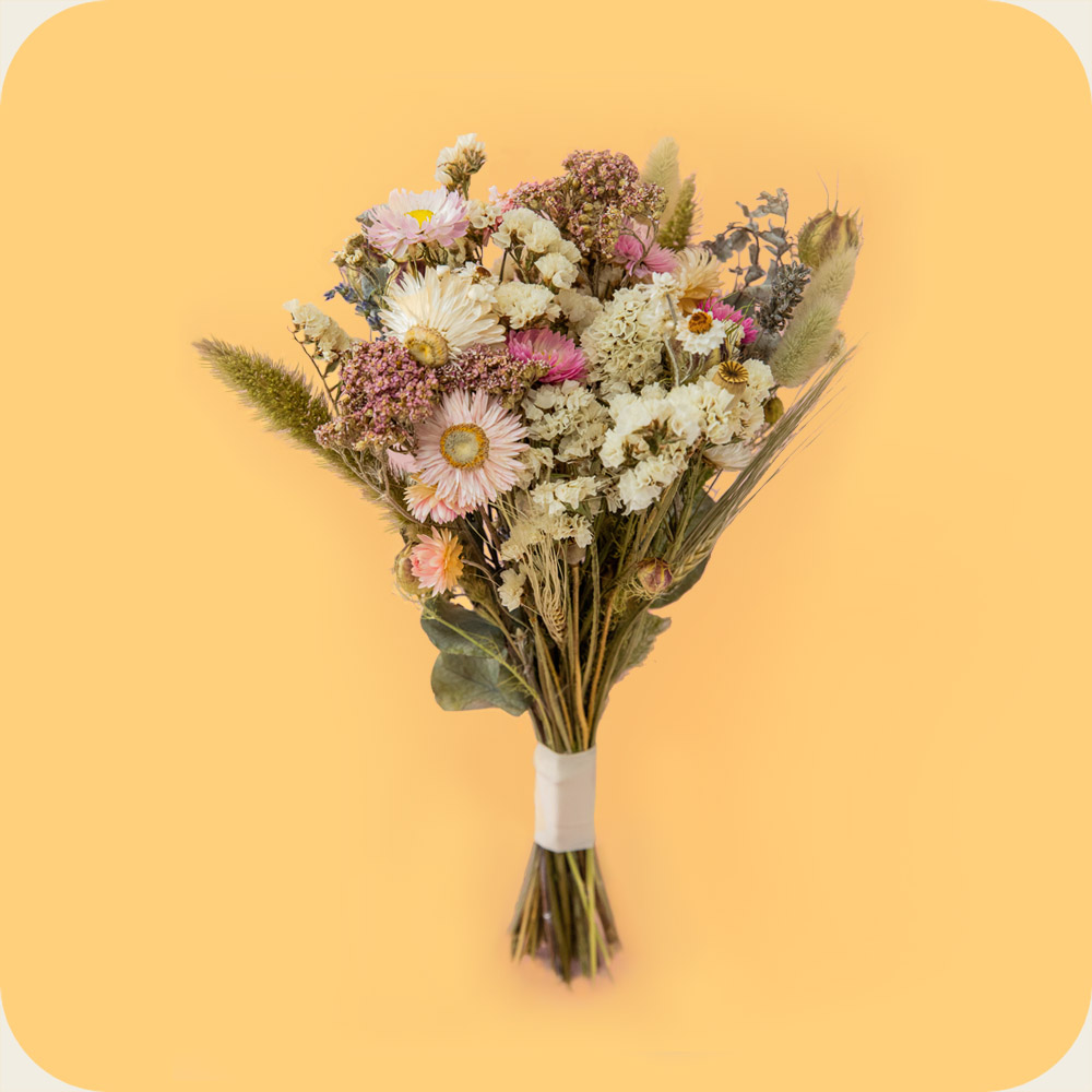 Dried Flower Bridesmaid Bouquet. Pastel pinks and white. Preserved dried flower bouquet for bridesmaids and flower girls