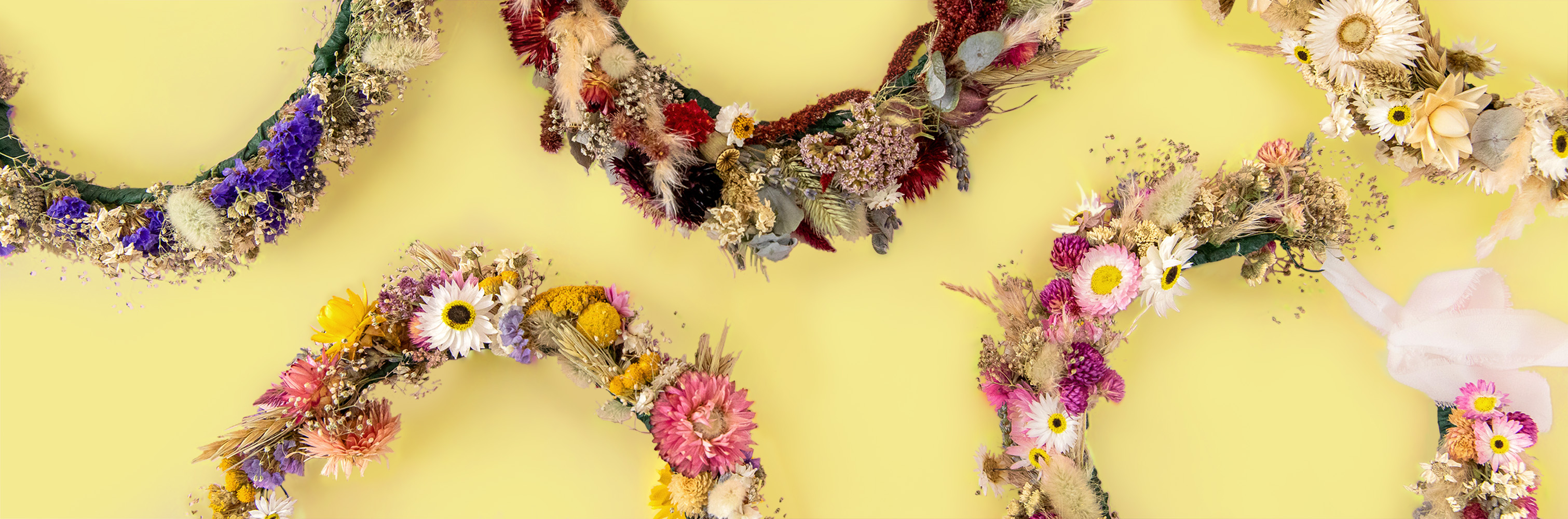 Dried Flower Crowns. Preserved dried flower headbands perfect for weddings and brides, bridesmaids, flower girls and festivals. By Flores and Bloom