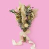 Dried Wedding Bouquet. Bridal bouquet with preserved white and neutral dried flowers and soft light-pink accents, tied with a gorgeous ivory ribbon