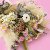 Dried Wedding Bouquet. Bridal bouquet with preserved white and neutral dried flowers and soft light-pink accents, tied with a gorgeous ivory ribbon