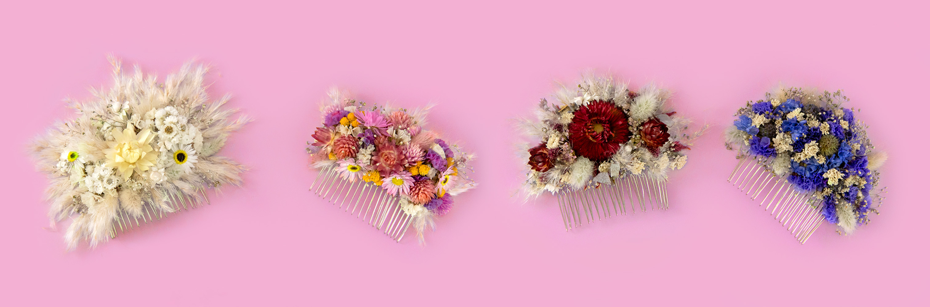 Dried pink, white, ivory, blue, red, autumn, winter flower hair combs. Bridal floral hair comb. Bridesmaid pink hairpiece. Preserved floral comb. rose gold blush finish. handmade hairpiece. updo hair comb. boho bridal accessory