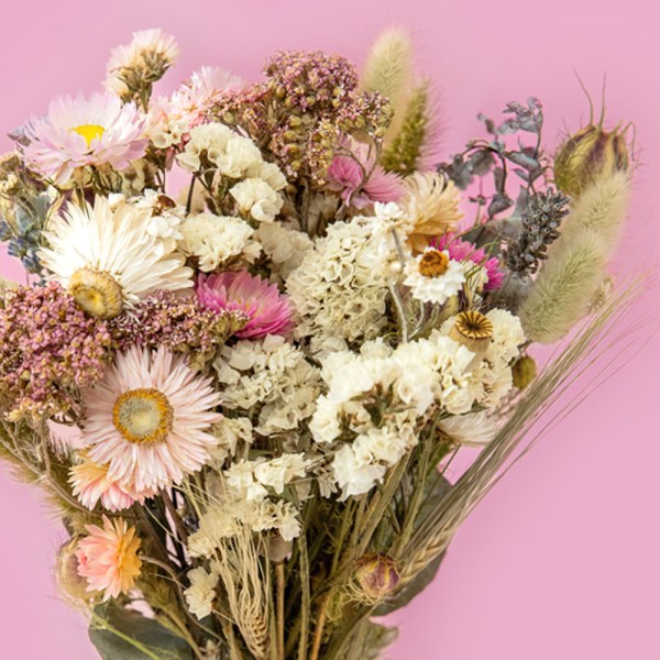 Dried Flower Bridesmaid Bouquet Dried Bridesmaid Bouquet. Bridesmaid and maid of honour bouquet with preserved white and neutral dried flowers and soft light-pink accents, tied with a gorgeous ivory ribbon