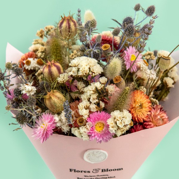 Blush Dried flower bouquet Blush pastel dried flower bouquet with pink, white, blue and orange preserved blooms, ideal for brides, bridesmaids, flower girls and romantic wedding styling