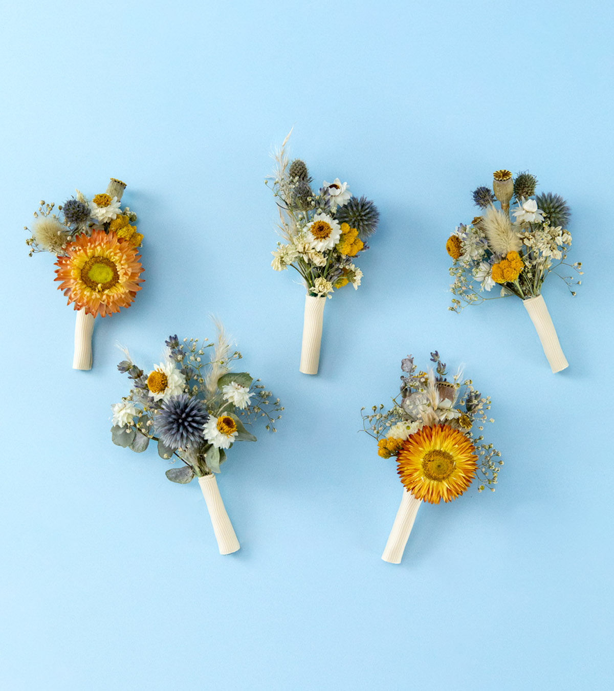 Blue and orange buttonholes