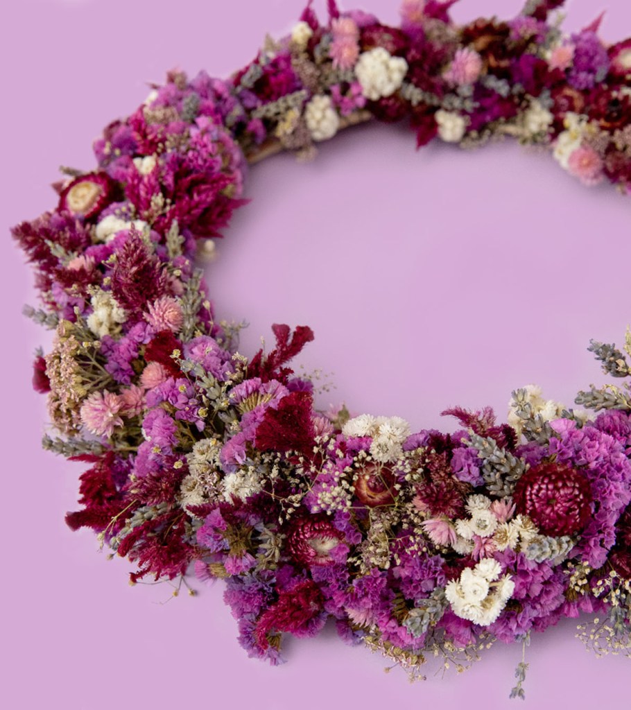 Wreath 2 Mobile Image pink and purple dried flower wreath. Romantic floral wreath